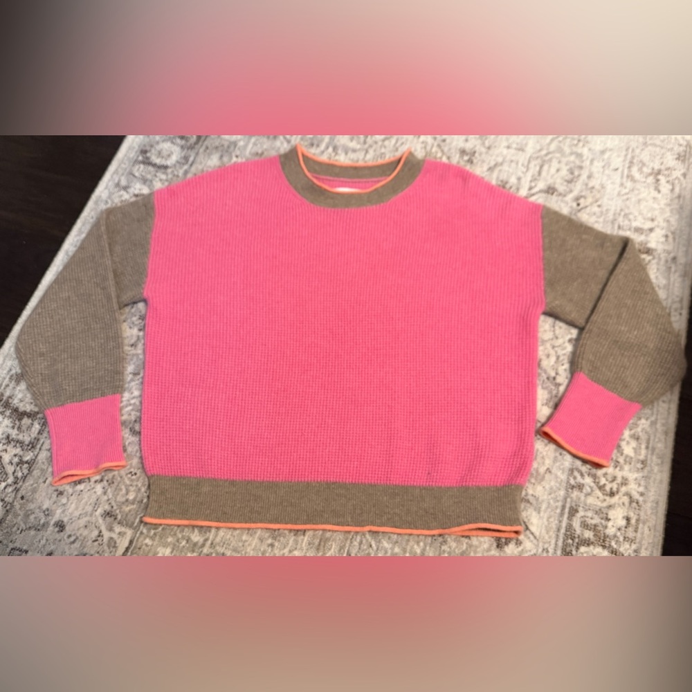 Maeve 100% Cashmere by Anthropologie Pink and Orange Crewneck Sweater